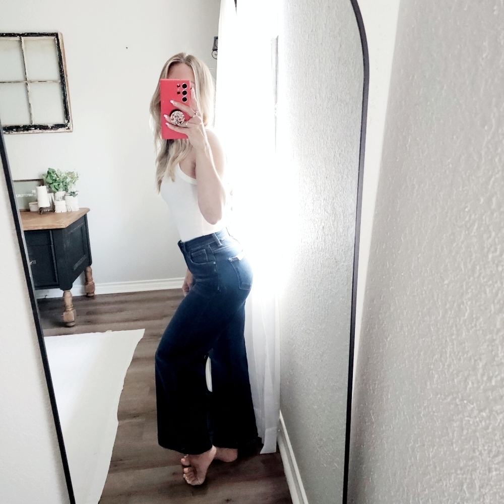 Risen HR Dark Wash Classic Wide Leg Cropped Denim Jeans Office Various NEW - Picture 8 of 16